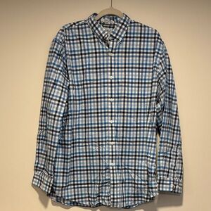 L.L. Bean Men's Plaid Button Down Shirt - Blue and White